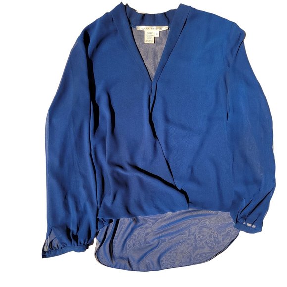 Max Studio Womans Navy V Neck Three Quarter Sleeve Tunic Blouse Pullover Medium - Picture 4 of 8